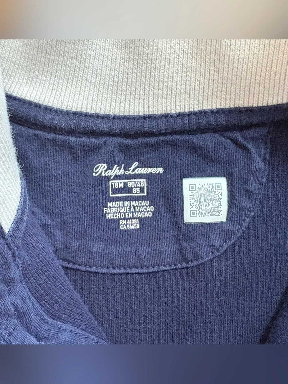 Ralph Lauren Navy French-Rib Cotton One-Piece Bodysuit 18 months
